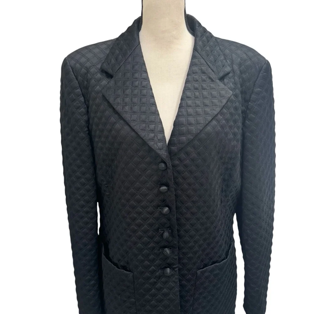 ESCADA ELEMENTS BLACK SILK DIAMOND STITCH DESIGN FITTED BLAZER JACKET